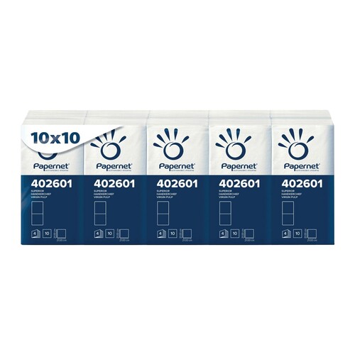 Taschentücher 4-lagig / weiß / Zellstoff Papernet 40261 (PACK=100 STÜCK) Produktbild Front View L