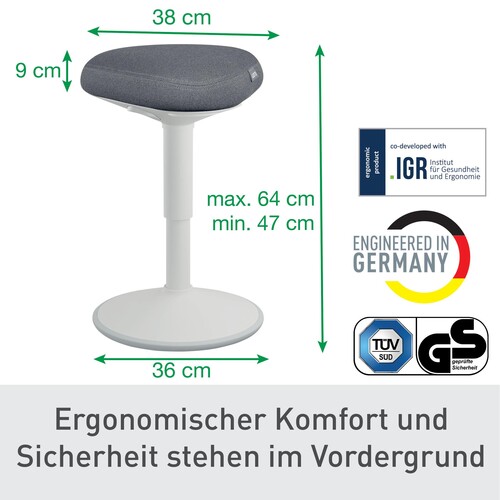 Sitzhocker Ergo Active mit Komfortsitz höhenverstellbar hellgrau Leitz 65440085 Produktbild Additional View 4 L