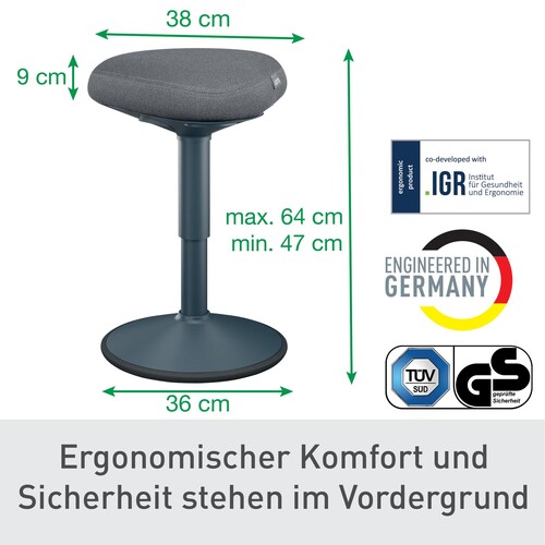 Sitzhocker Ergo Active mit Komfortsitz höhenverstellbar dunkelgrau Leitz 65440089 Produktbild Additional View 4 L
