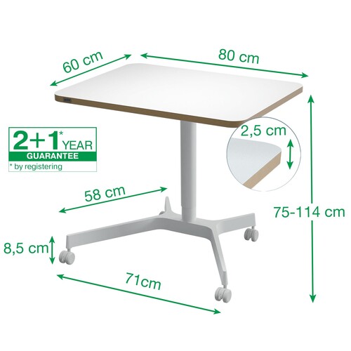 Sitz-/Steh-Schreibtisch Ergo Pneumatisch 80x60cm höhenverstellbar 75-114cm Leitz weiß 65360001 Produktbild Additional View 9 L