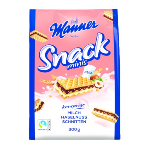 Manner Gebäck Snack Minis Milch Haselnuss 27701000 300g (PACK=300 GRAMM) Produktbild Front View L