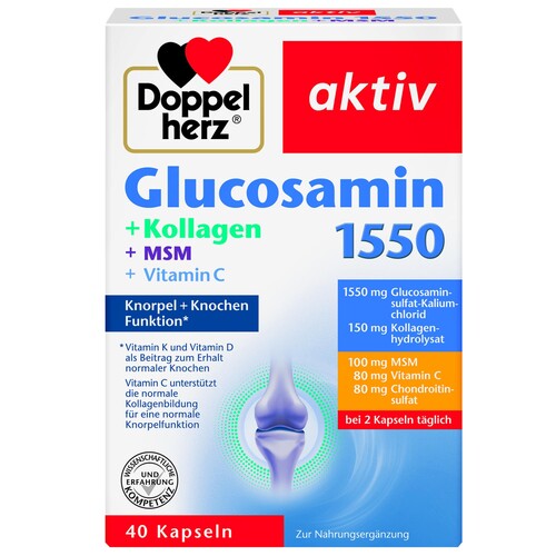Doppelherz Glucosamin 1550 +Kollagen +Hyaluron 40St (PACK=40 STÜCK) Produktbild Front View L