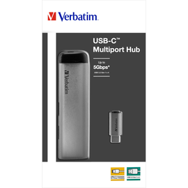 Hub USB 3.1-C Multiport 4x USB 3.2 Gen.1 silber + Kable 15cm Verbatim 49147 Produktbild