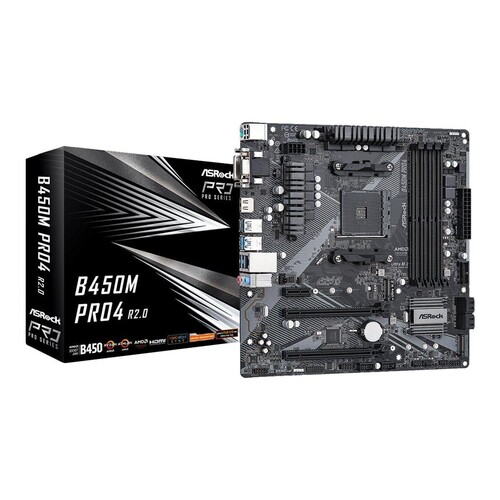 ASRock B450M Pro4 R2.0 - Motherboard - micro ATX - Socket AM4 - AMD B450 Chipsatz - USB-C Gen2, USB Produktbild Additional View 2 L