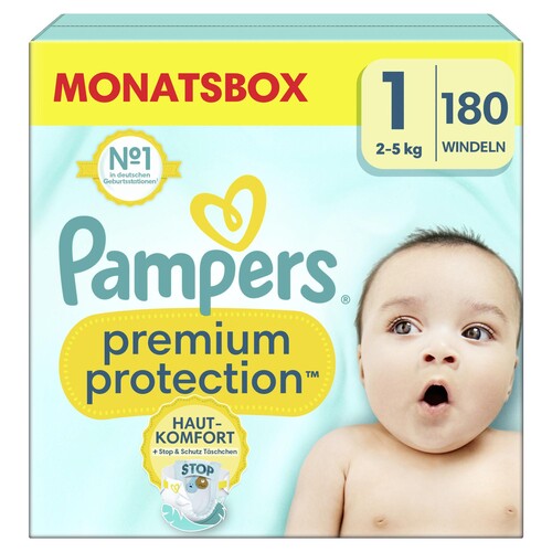 Pampers Windel Premium Protection 40705513 Gr.1 Newborn 180St. (PACK=180 STÜCK) Produktbild Front View L