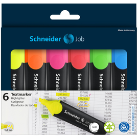 Textmarker Job 1+5mm Keilspitze Karton Etui sortiert Schneider 115096 (ETUI=6 STÜCK) Produktbild