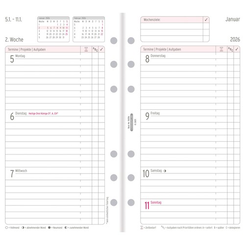 Wochenplan 2026 für Organizer Midi 96x172mm 1Woche/2Seiten vertikal Chronoplan 50256 Produktbild Additional View 1 L