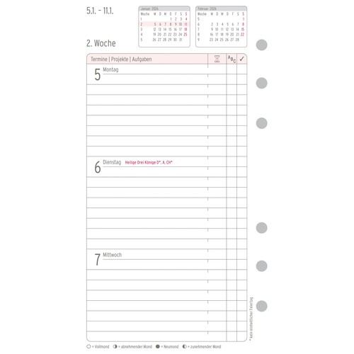 Wochenplan 2026 für Organizer Midi 96x172mm 1Woche/2Seiten vertikal Chronoplan 50256 Produktbild Additional View 2 L