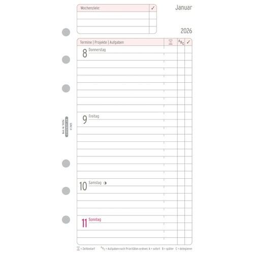 Wochenplan 2026 für Organizer Midi 96x172mm 1Woche/2Seiten vertikal Chronoplan 50256 Produktbild Additional View 3 L