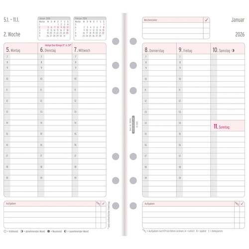 Wochenplan 2026 für Organizer Midi 1Woche/2Seiten Chronoplan horizontal Spalten 96x172mm 50546 Produktbild Additional View 1 L