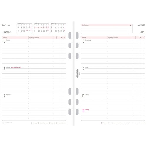 Wochenplan 2026 für Organizer A5 1Woche/2Seiten Chronoplan vertikale Zeilen 148x210mm 50576 Produktbild Additional View 1 L