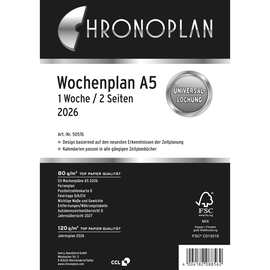 Wochenplan 2026 für Organizer A5 1Woche/2Seiten Chronoplan vertikale Zeilen 148x210mm 50576 Produktbild