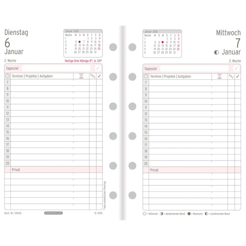 Tagesplan 2026 für Organizer Mini 79x125mm 1Tag/1Seite Chronoplan 50606 Produktbild Additional View 1 L