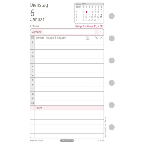 Tagesplan 2026 für Organizer Mini 79x125mm 1Tag/1Seite Chronoplan 50606 Produktbild Additional View 2 L