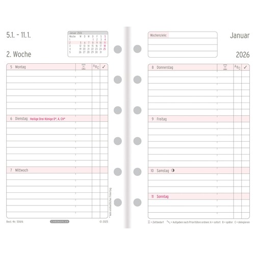 Wochenplan 2026 für Organizer Mini 79x125mm 1Woche/2Seiten horizontal Chronoplan 50616 Produktbild Additional View 1 L