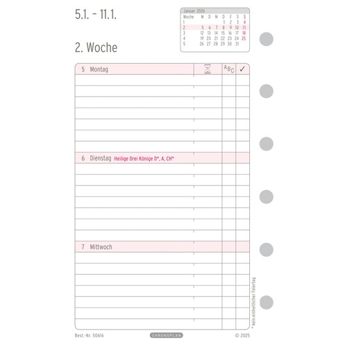 Wochenplan 2026 für Organizer Mini 79x125mm 1Woche/2Seiten horizontal Chronoplan 50616 Produktbild Additional View 2 L