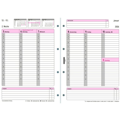 Wochenplan 2026 für Organizer A4 1Woche/2Seiten horizontal Chronoplan 210x297mm 50706 Produktbild Additional View 1 L