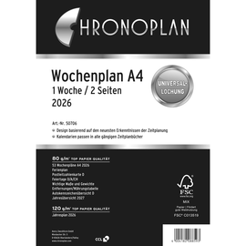 Wochenplan 2026 für Organizer A4 1Woche/2Seiten horizontal Chronoplan 210x297mm 50706 Produktbild