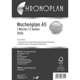 Wochenplan 2026 für Organizer A5 1Woche/2Seiten Chronoplan horizontale Spalten 148x210mm  50236 Produktbild