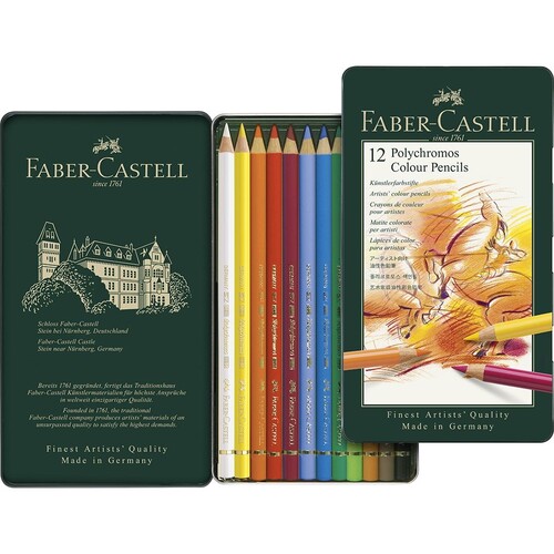 Künstlerfarbstifte POLYCHROMOS Metalletui sortiert Faber Castell 110012 (ETUI=12 STÜCK) Produktbild
