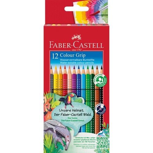 Farbstifte mit Noppen COLOUR GRIP dreikant Kartonetui sortiert Faber Castell 112412 (PACK=12 STÜCK) Produktbild