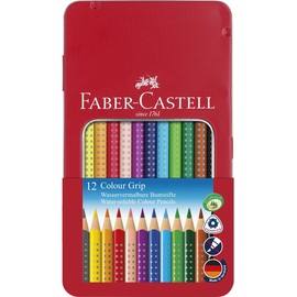 Farbstifte mit Noppen COLOUR GRIP dreikant Metalletui sortiert Faber Castell 112413 (PACK=12 STÜCK) Produktbild