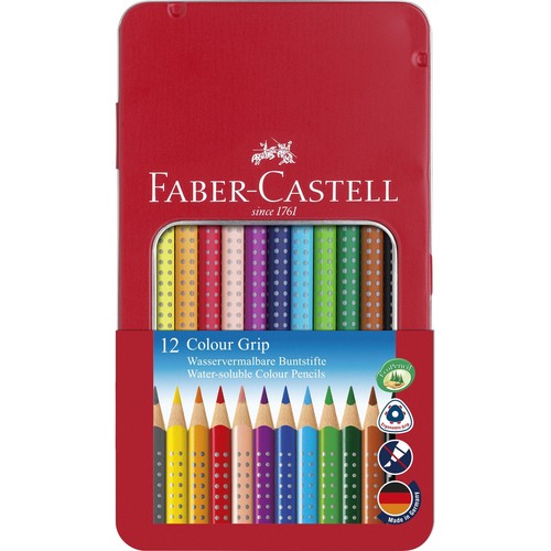 Farbstifte mit Noppen COLOUR GRIP dreikant Metalletui sortiert Faber Castell 112413 (PACK=12 STÜCK) Produktbild