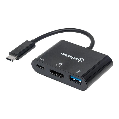 Manhattan USB-C Dock/Hub, Ports (x3): HDMI, USB-A and USB-C, 5 Gbps (USB 3.2 Gen1 aka USB 3.0) Produktbild