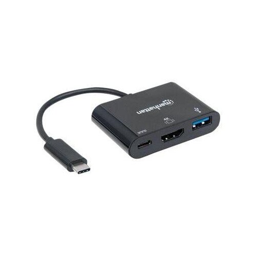 Manhattan USB-C Dock/Hub, Ports (x3): HDMI, USB-A and USB-C, 5 Gbps (USB 3.2 Gen1 aka USB 3.0) Produktbild Additional View 1 L