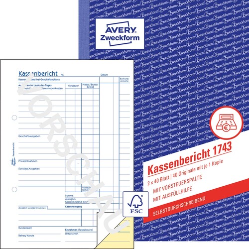 Kassenbericht A5 2x40 Blatt selbstdurchschreibend Zweckform 1743 Produktbild
