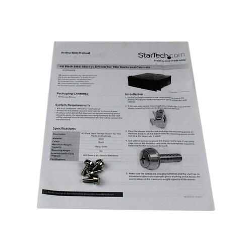 StarTech.com 4HE Rackschublade aus Stahlblech in Schwarz Produktbild Additional View 3 L