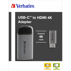 Adapter USB 3.1-C zu HDMI 4K-UHD silber + Kabel 10cm Verbatim 49143 Produktbild