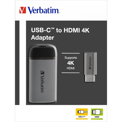 Adapter USB 3.1-C zu HDMI 4K-UHD silber + Kabel 10cm Verbatim 49143 Produktbild Front View L