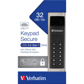 USB 3.2 Stick 32GB Secure Keypad AES-256 -Bit schwarz Verbatim 49430 Typ-C, (R) 160MB/s, (W) 130MB/s Produktbild