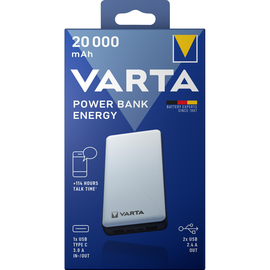 Akku Powerbank Energy 5V/20.000mAh weiss 2xUSB-A/Micro-B/-C VARTA 57978101111 + Micro-USB-Kabel Produktbild