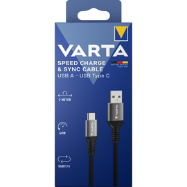 Ladekabel USB-A/USB-C 2.0m 60W 5Gbit/s schwarz VARTA 57935101111 Produktbild