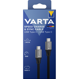 Ladekabel USB-C/USB-C 2.0m 100W, 10Gbit/s schwarz VARTA 57936101111 Produktbild