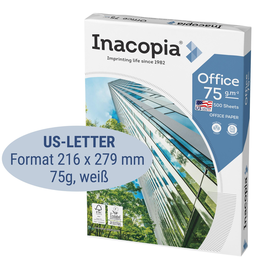 Kopierpapier Inacopia Office US Letter Format 216x279mm 75g weiß 161CIE FSC EU-Ecolabel (PACK=500 BLATT) Produktbild