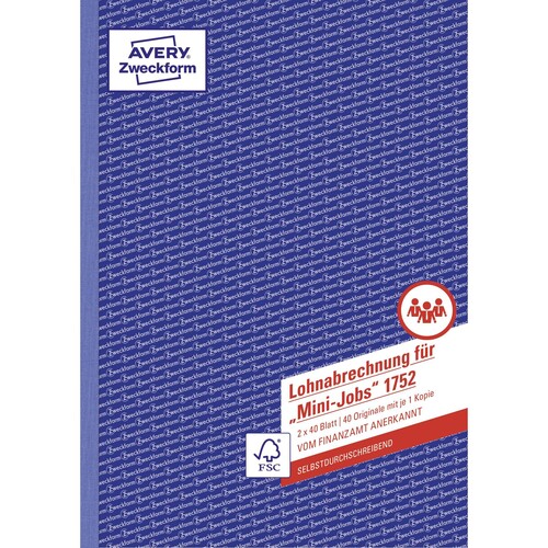 Lohnabrechnung für MiniJobs A4 2x40Blatt selbstdurchschreibend Zweckform 1752 Produktbild Additional View 1 L
