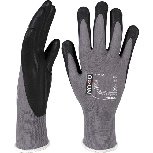 OX-ON Montagehandschuh  Nylon / Flexible Comfort 1305 / Gr. 6 / grau-schwarz Produktbild Additional View 2 L