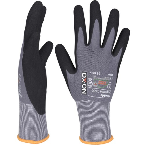 OX-ON Montagehandschuh Baumwoll-Strick / Flexible Supreme 1600 / Gr. 10  / grau-schwarz Produktbild Additional View 6 L