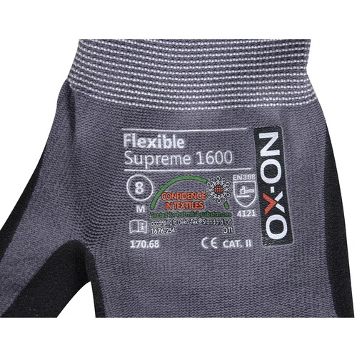 OX-ON Montagehandschuh Baumwoll-Strick / Flexible Supreme 1600 / Gr. 10  / grau-schwarz Produktbild Additional View 7 L