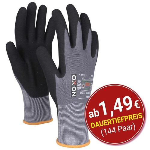 OX-ON Montagehandschuh Baumwoll-Strick / Flexible Supreme 1600 / Gr. 10  / grau-schwarz Produktbild