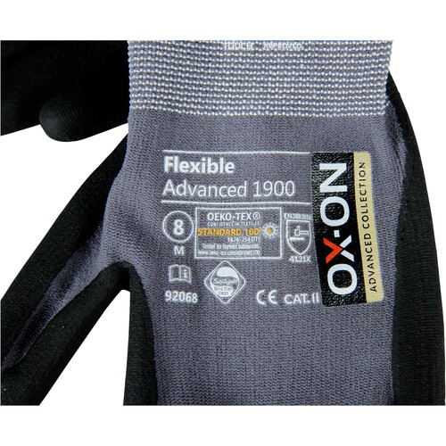 OX-ON Montagehandschuh  Nylon / Flexible Advanced 1900 / Gr. 7 / grau-schwarz Produktbild Additional View 7 L