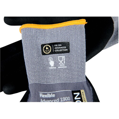OX-ON Montagehandschuh  Nylon / Flexible Advanced 1900 / Gr. 7 / grau-schwarz Produktbild Additional View 8 L