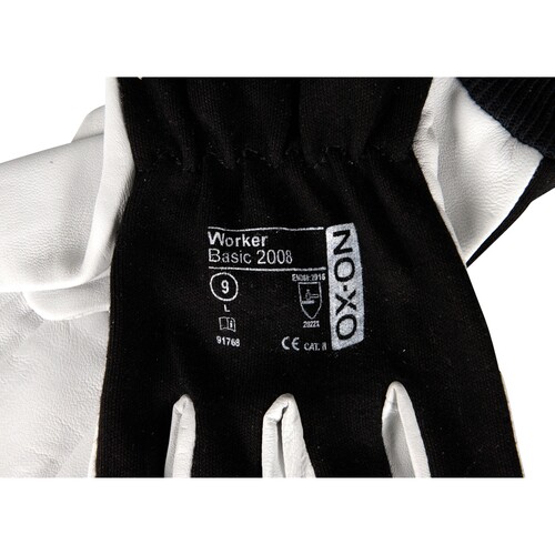 OX-ON Mechanikerhandschuh Leder / Worker Basic 2008 / Gr. 7 / schwarz-weiß Produktbild Additional View 7 L