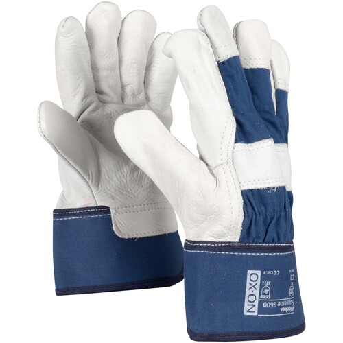 OX-ON Rindvollleder-Handschuh / Worker Supreme 2600 / Gr. 9 / weiß-blau Produktbild