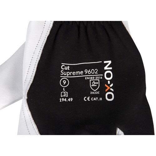 OX-ON Schnittschutzhandschuh Leder / Cut Supreme 9602 / Gr. 10 / weiß-schwarz Produktbild Additional View 7 L
