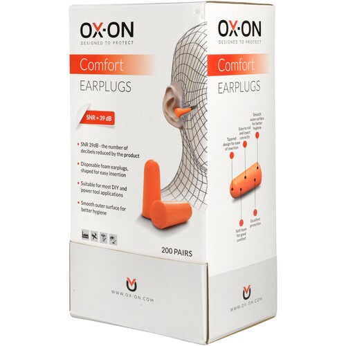 OX-ON Gehörschutzstöpsel Earplugs Comfort / SNR 39 dB (PACK=200 PAARE) Produktbild