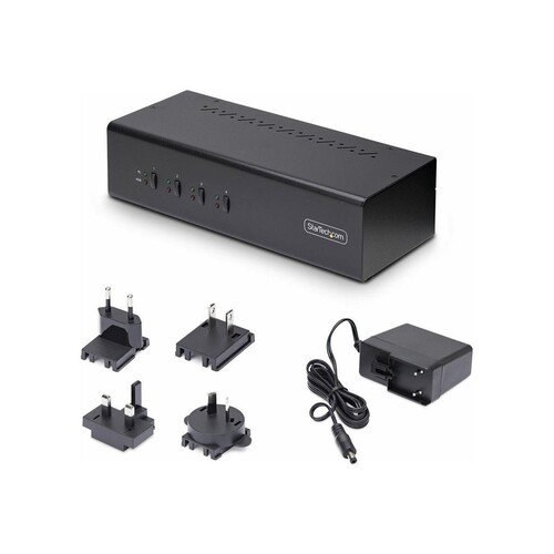 StarTech.com 4-Port Dual-Monitor DisplayPort KVM Switch, 4K 60Hz, 2x USB 5Gbps Hub Ports, 2x USB 2.0 Produktbild